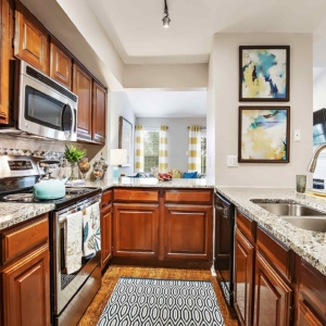 Alternate view of Premium kitchen at Tonti Lakeside featuring stainless appliances and granite counters